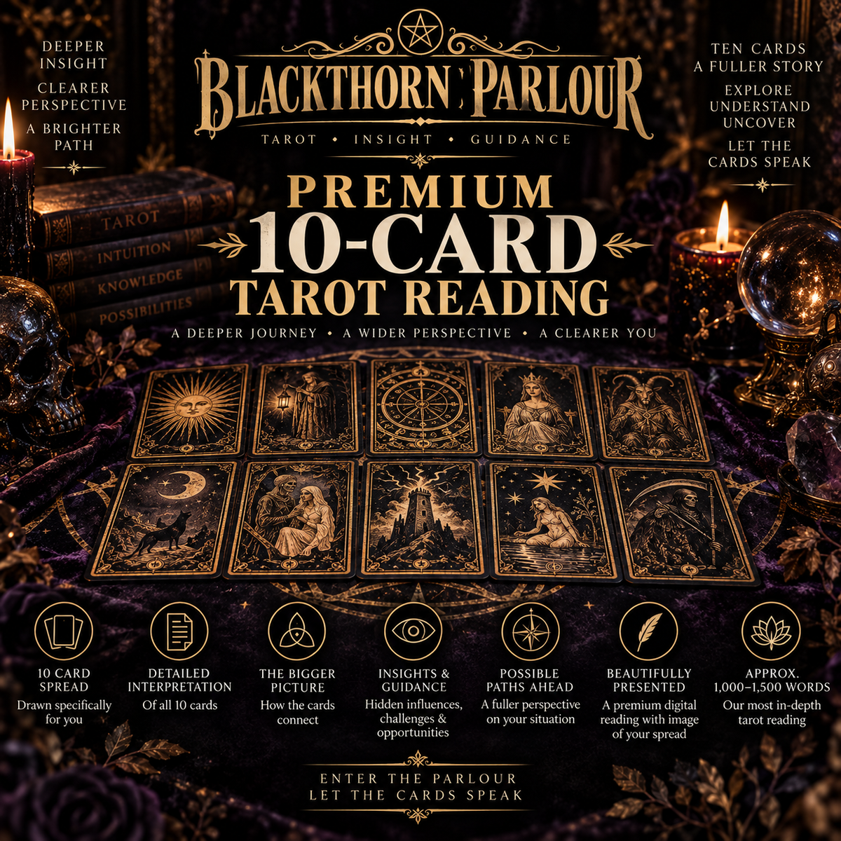 Premium 10-Card Tarot Reading – In-Depth Personal Reading